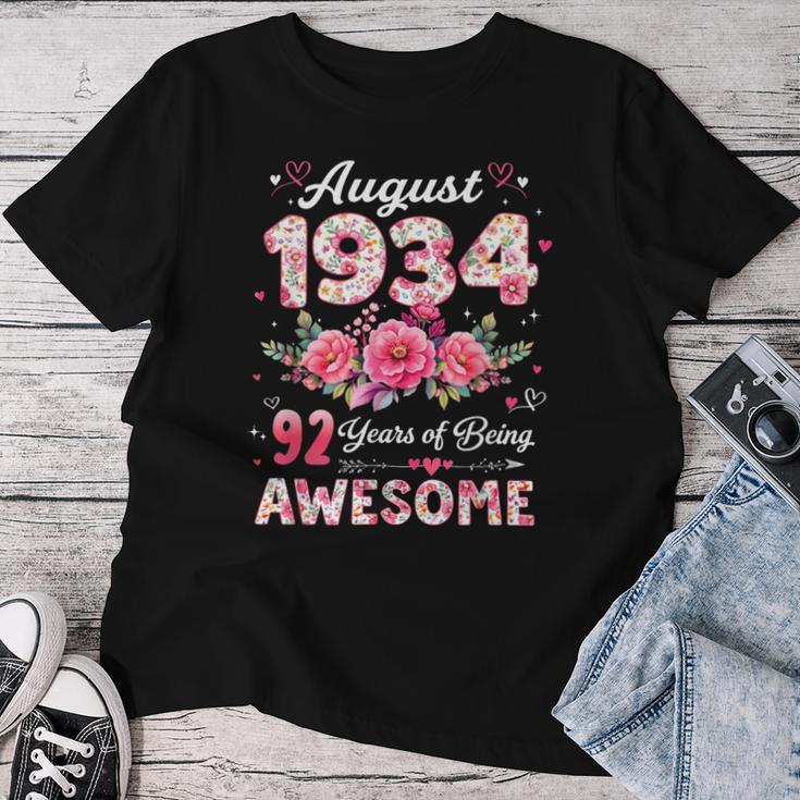 92歳 1934年8月 花柄 92歳 誕生日 男性 女性 レディースTシャツ 面白い贈り物