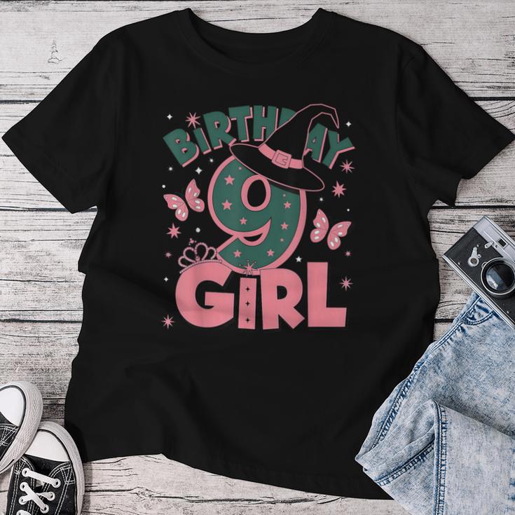 9歳の誕生日 魔女 ピンクとグリーン 9歳の誕生日 女の子 レディースTシャツ 面白い贈り物