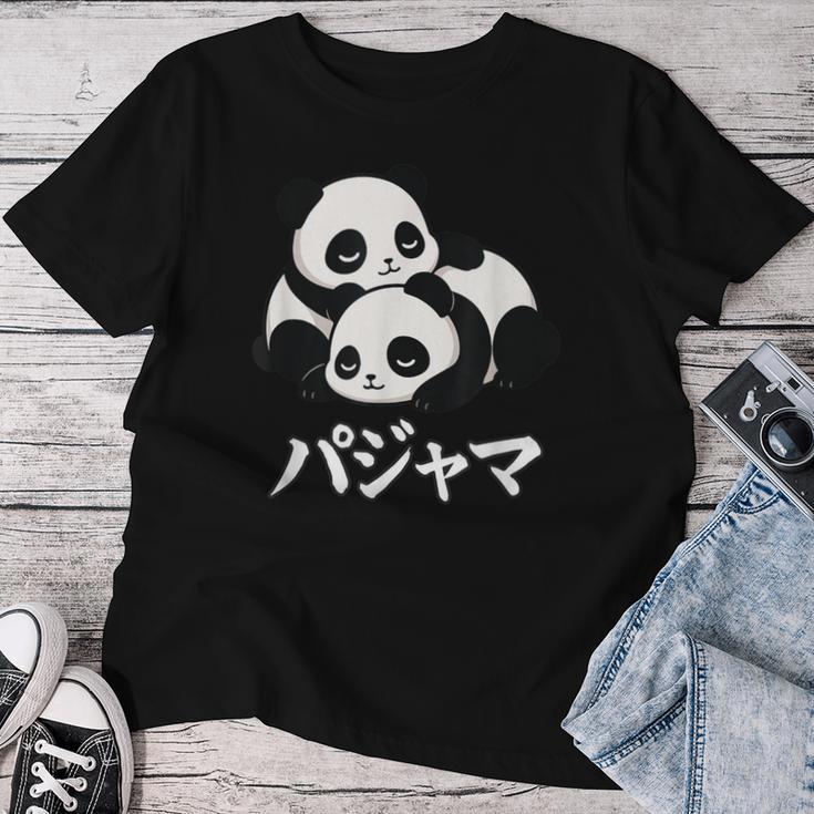 Cute Kawaii Pandas Pajama かわいいパンダのパジャマ レディースTシャツ 面白い贈り物