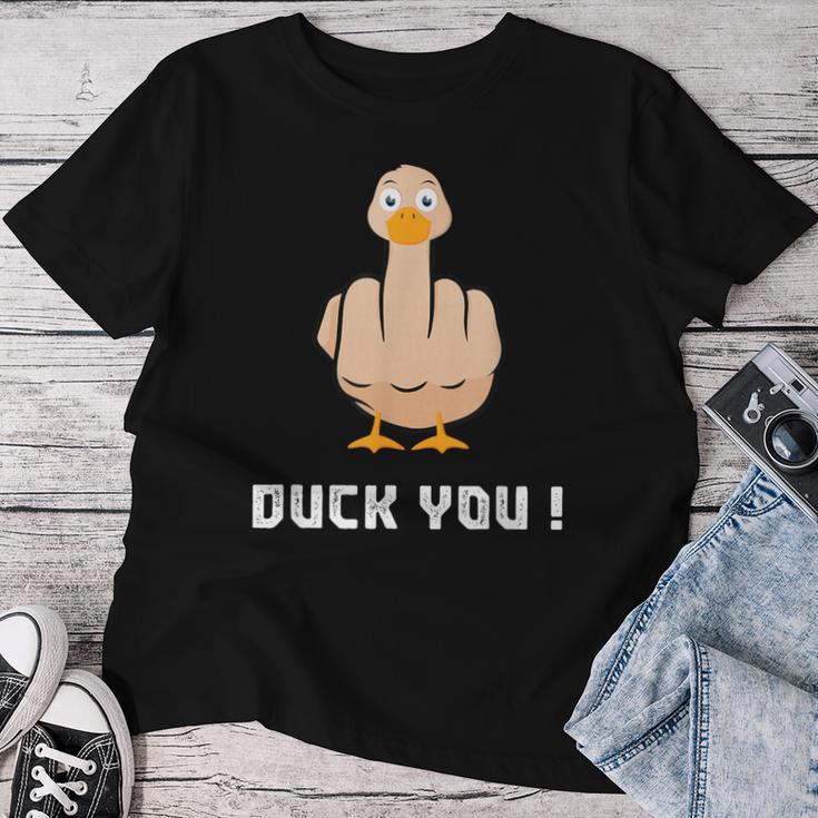 Duck You Duck Lover ひっくり返す鳥 クワック ダッキー 皮肉 レディースTシャツ 面白い贈り物