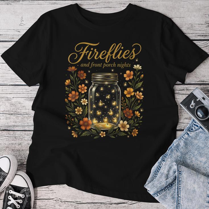 Fireflies And Front Porch Nights Vintage Boho Floral Women T-shirt Funny Gifts