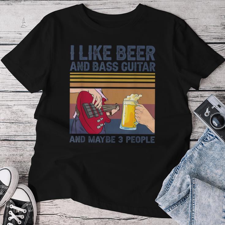 I Like Beer And Bass ギターと 3人 ベーシストギフト レディースTシャツ 面白い贈り物