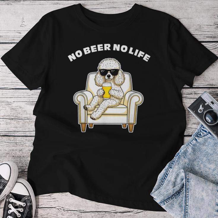 No Beer No Life トイプードル グッズ ビール 酒 犬 おもしろ 面白い ネタ 笑える 飲み会 レディースTシャツ 面白い贈り物