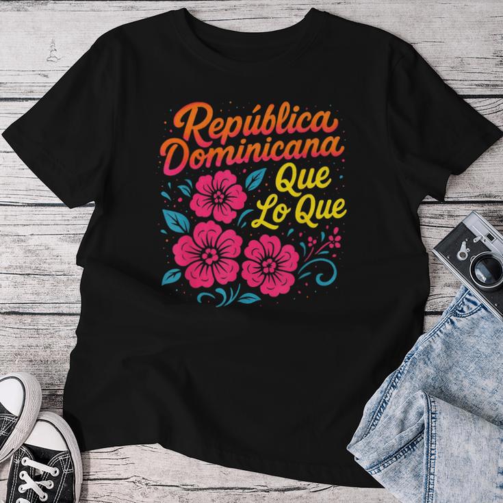 República Dominicana Qué Lo Que ドミニカ共和国 花 レディースTシャツ 面白い贈り物