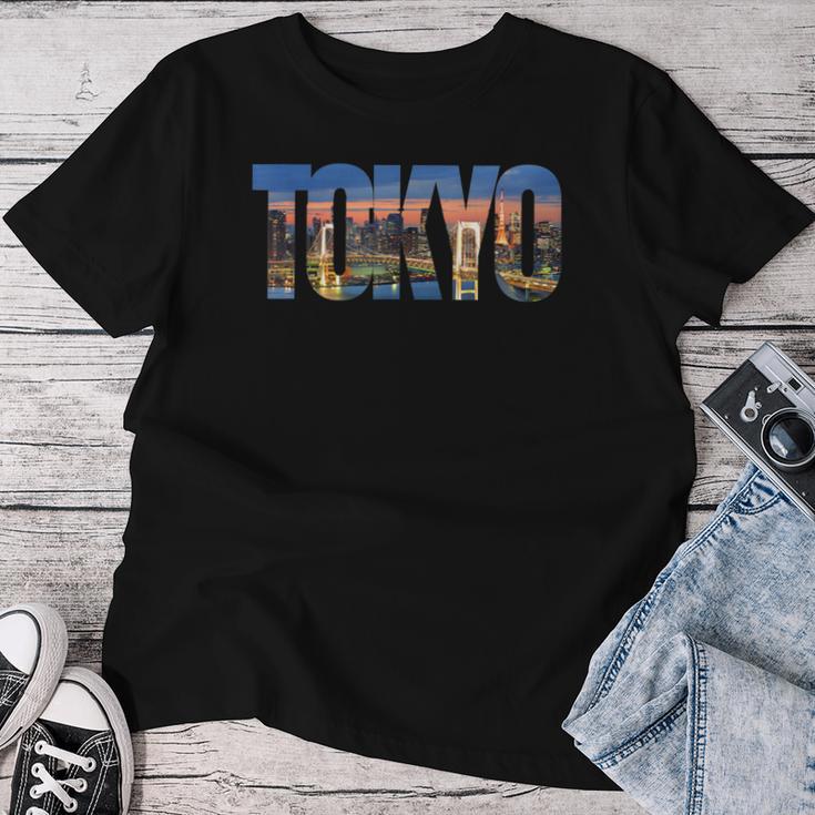 Tokyokyline Rainbow Bridge Tokyo Tower Tokyo Night レディースTシャツ 面白い贈り物