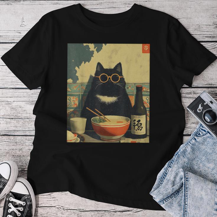Vintage Giapponese Gatto Ramen Gatto Papà Retrò Divertente Grafica Donne Maglietta da donna Regalos divertidos