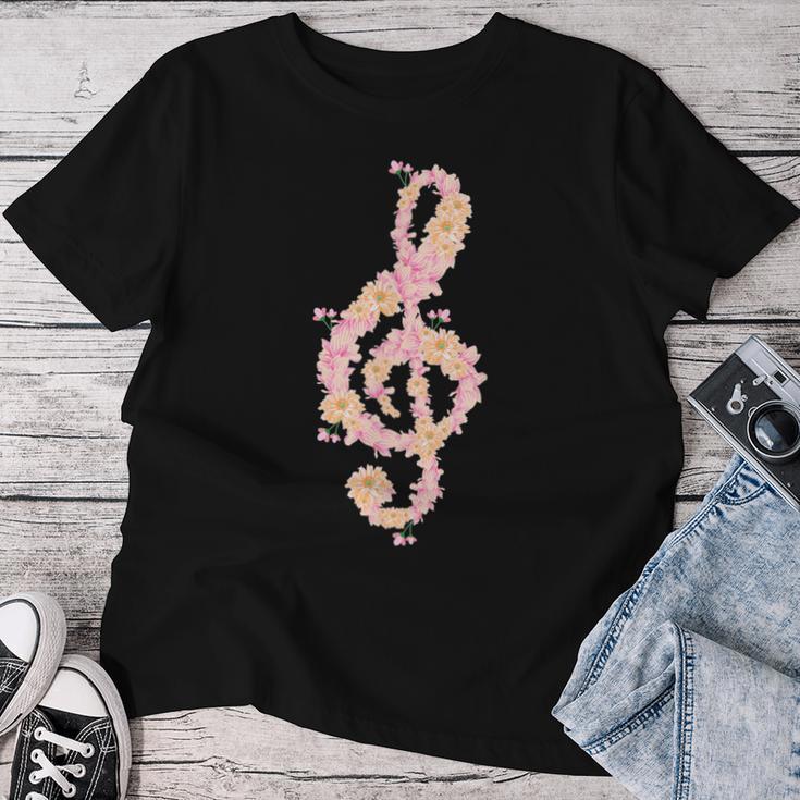ト音記号 ト音記号 花 ミュージシャンギフト レディースTシャツ 面白い贈り物