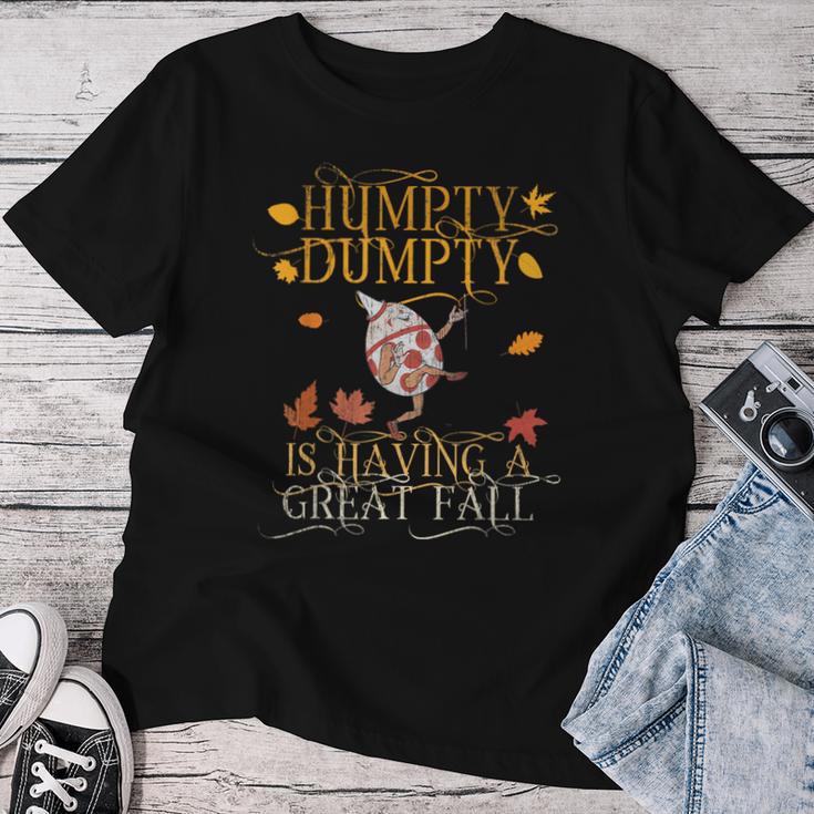 ヴィンテージ秋色 ハンプティダンプティ Having Had A Great Fall レディースTシャツ 面白い贈り物