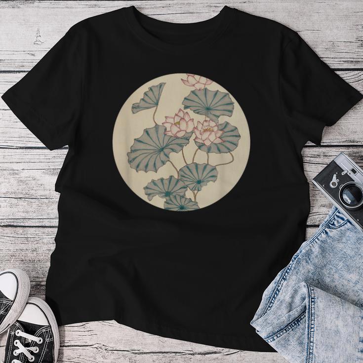 蓮の花 浮世絵 日本風アート レディースTシャツ 面白い贈り物