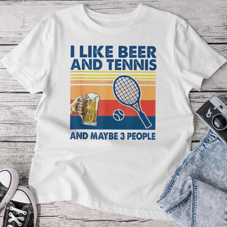 I Like Beer And Tennis Maybe 3 People ビンテージ レディースTシャツ 面白い贈り物