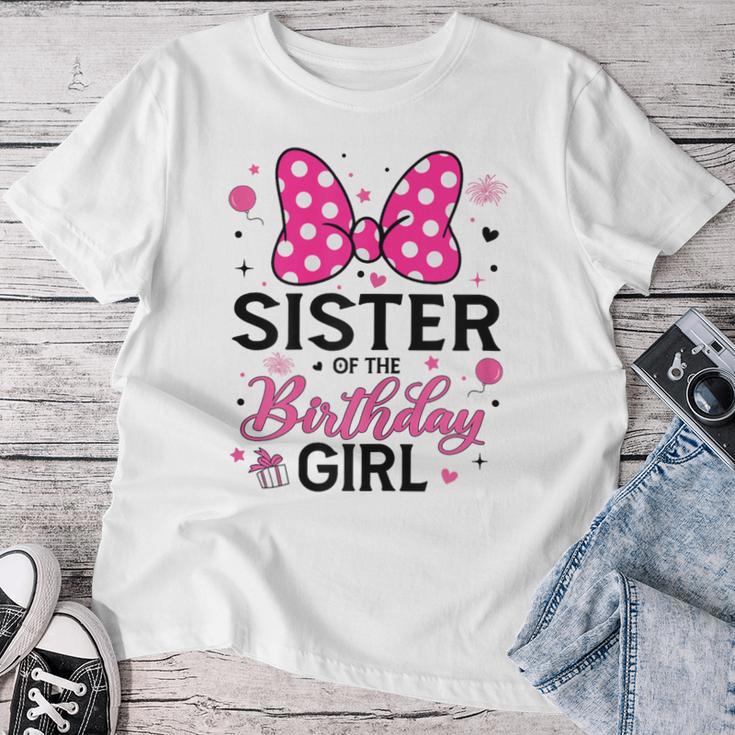 Sister Of The Birthday Girl Cute Pink Bow Family Matching Women T-shirt Funny Gifts