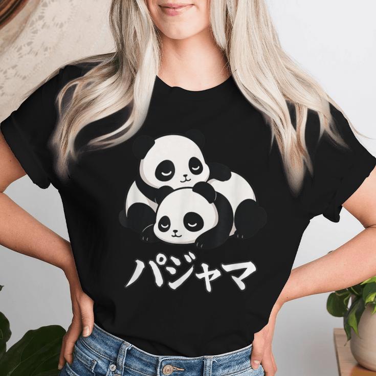 Cute Kawaii Pandas Pajama かわいいパンダのパジャマ レディースTシャツ 彼女への贈り物