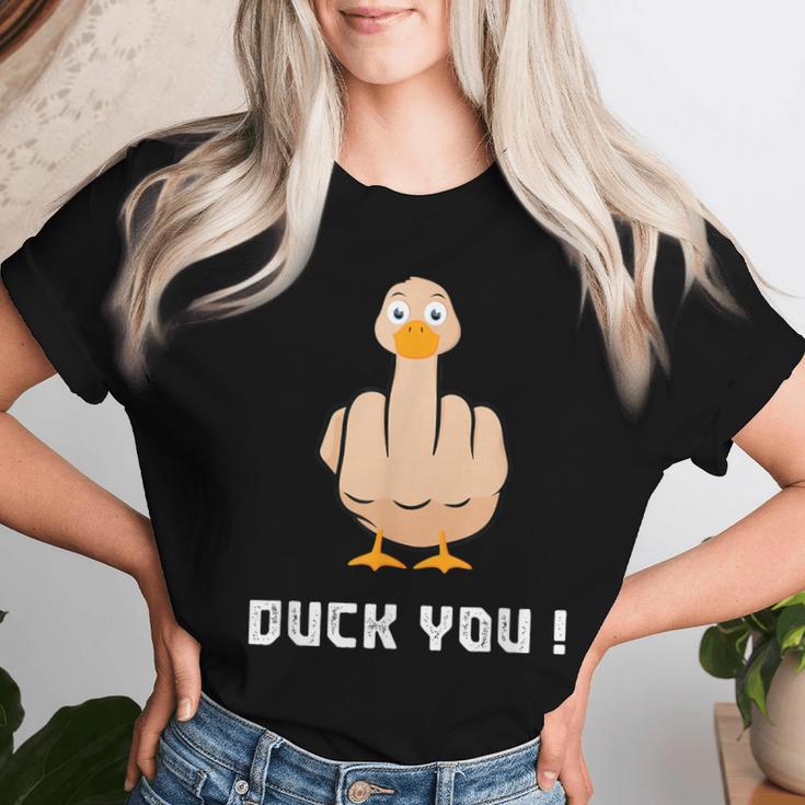 Duck You Duck Lover ひっくり返す鳥 クワック ダッキー 皮肉 レディースTシャツ 彼女への贈り物
