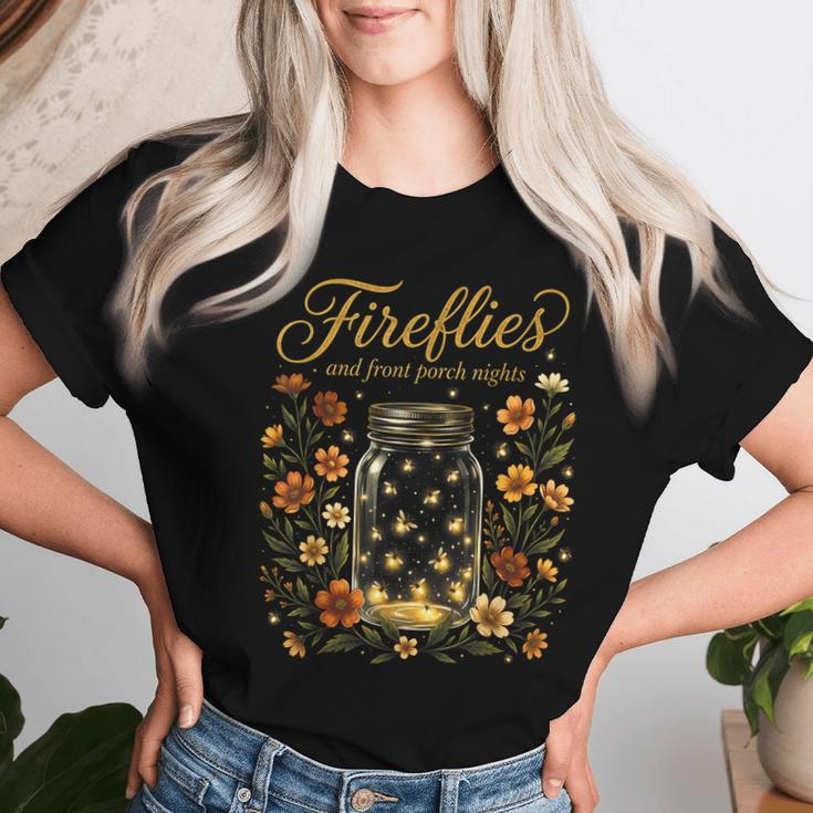 Fireflies And Front Porch Nights Vintage Boho Floral Women T-shirt Gifts for Her