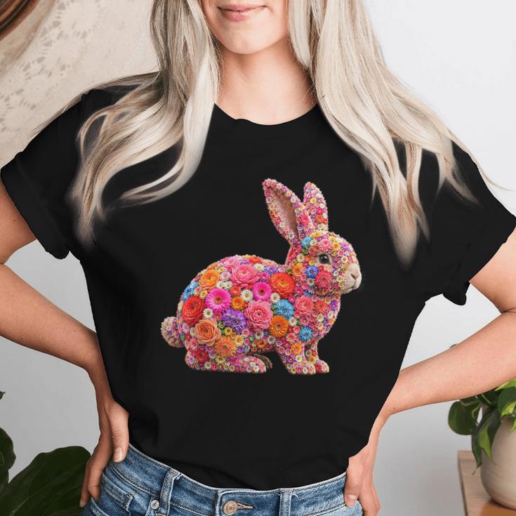 夏に可愛い花うさぎ 花柄 うさぎ レディースTシャツ 彼女への贈り物
