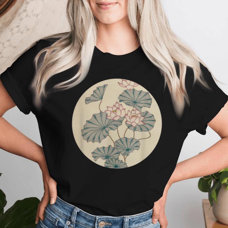蓮の花 浮世絵 日本風アート レディースTシャツ 彼女への贈り物