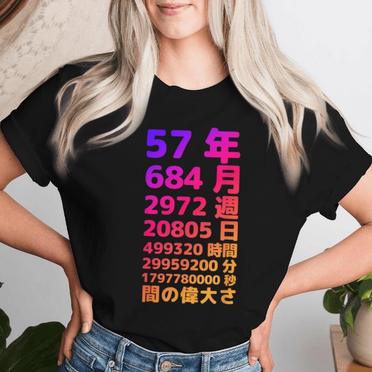 面白い57歳の誕生日の古いメーター 面白い57歳のギフト 女性 男性 面白い電卓 57歳の誕生日のギフト レディースTシャツ 彼女への贈り物