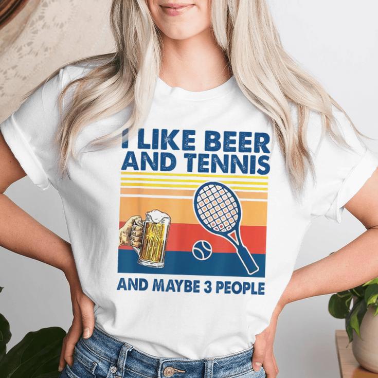 I Like Beer And Tennis Maybe 3 People ビンテージ レディースTシャツ 彼女への贈り物