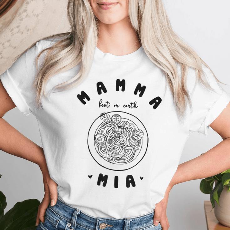Mamma Mia Best Mum Ever スパゲッティ イタリアンヌードルラブ レディースTシャツ 彼女への贈り物