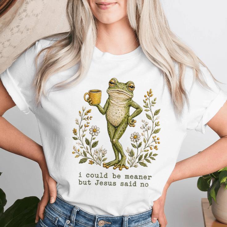 I Could Be Meaner But Jesus Said No Frog Floral Women T-shirt Gifts for Her