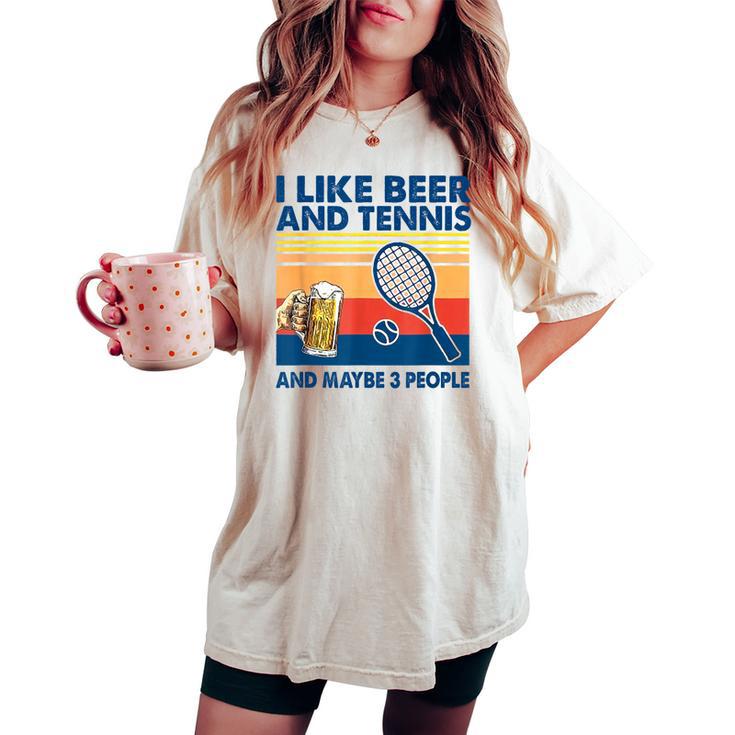 I Like Beer And Tennis Maybe 3 People ビンテージ レディースオーバーサイズコンフォートTシャツ