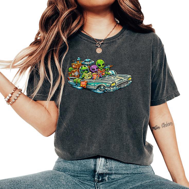 Extraterrestres De Gira Por Estados Unidos Divertido Ovni Cuello Camiseta extragrande cómoda para mujer