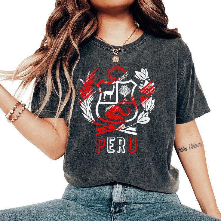 Perú Rojo-Blanco Escudo Peruano Hombres Es Niños Cuello Camiseta extragrande cómoda para mujer