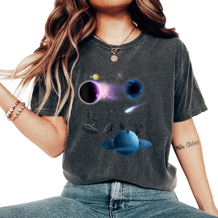 Universo Espacio Motivo Planetaistemaolarol Galaxia Cuello Camiseta extragrande cómoda para mujer
