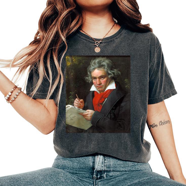 ベートーベン 肖像画【作曲家】ルートヴィヒ・ヴァン・ベートーヴェン Beethoven クラシック 音楽家 レディースオーバーサイズコンフォートTシャツ