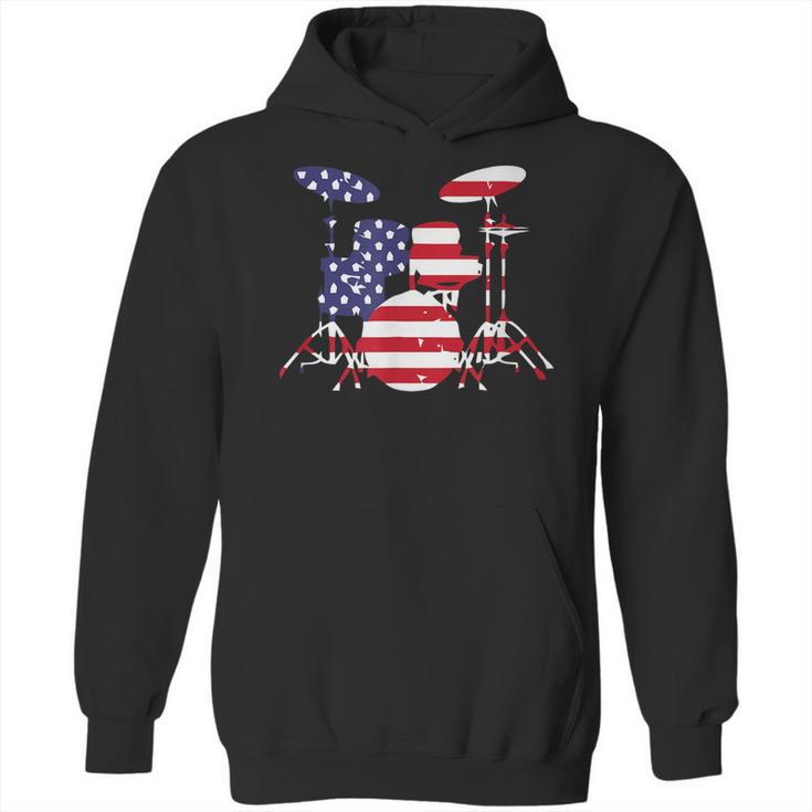 American Flag Drum Kit Patriotic US Drum Art Unisex Hoodie