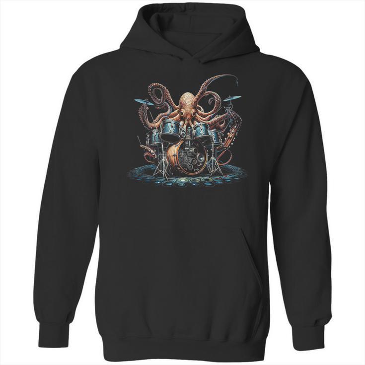 Drum Kit Percussionist Drummer Octopus Playing Drums Unisex Hoodie