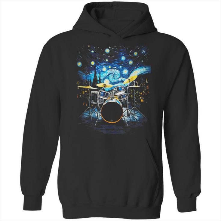 Drum Kit Percussionist Drummer Van Gogh Drums Unisex Hoodie