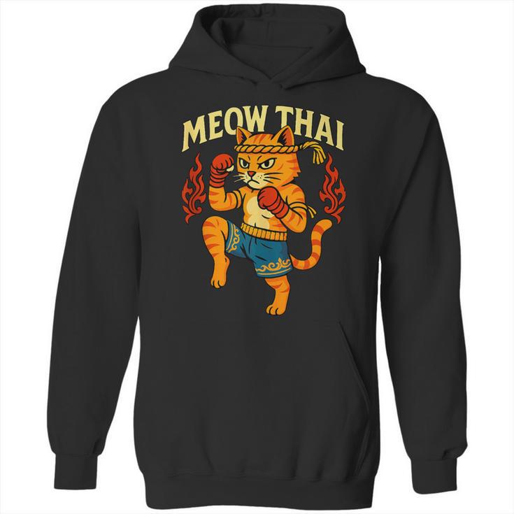 Meow Thai Muay Thai Cat Fighter Pun Dad Joke Unisex Hoodie