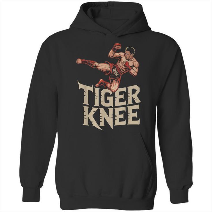 Muay Thai Fighter Tiger Knee Vintage Distressed Badge Unisex Hoodie