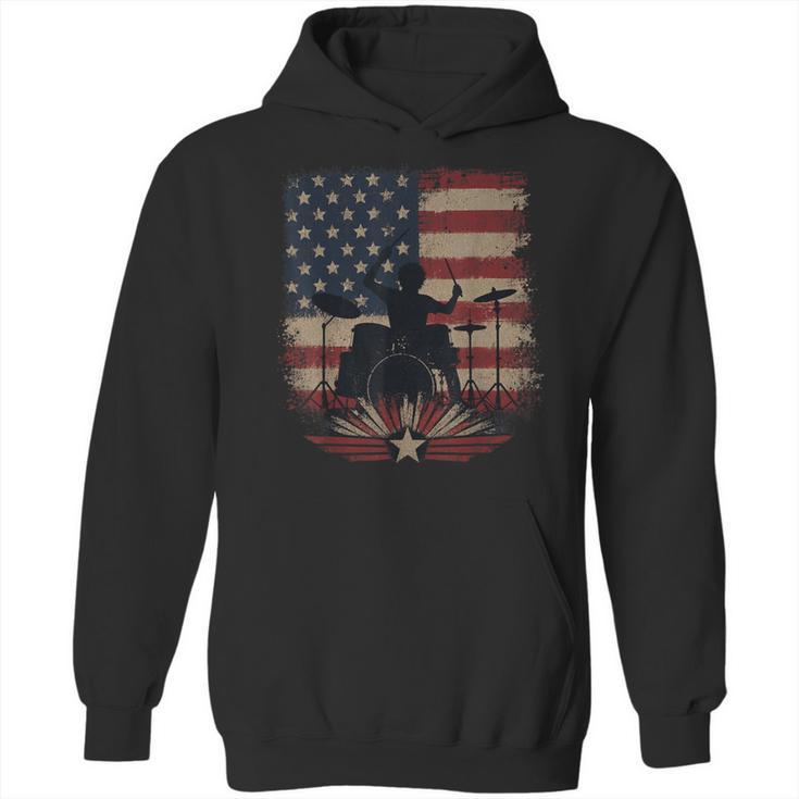Patriotic Drum Kit Silhouette American Flag Unisex Hoodie