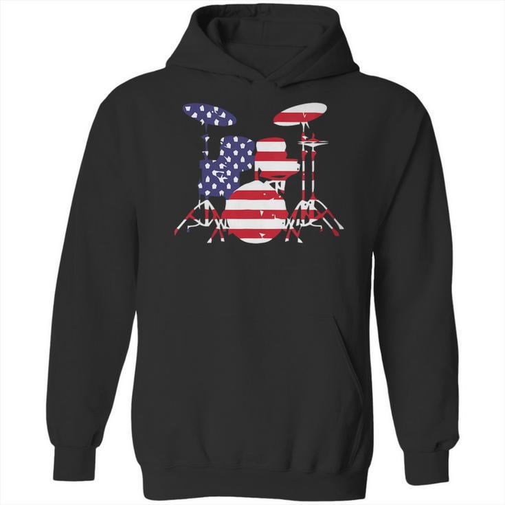 Women's American Flag Drum Kit Patriotic US Drum Art Unisex Hoodie