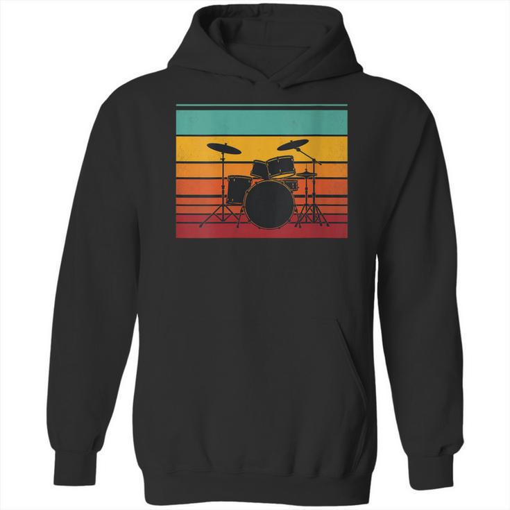 Women's Retro Drum Kit Silhouette With Color Stripes Unisex Hoodie