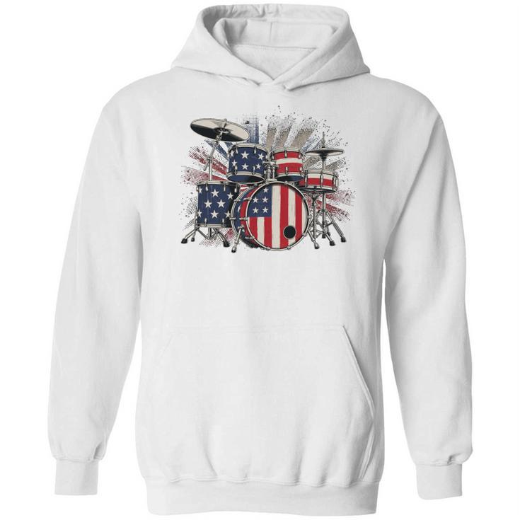 Drum Kit With American Flag Graphic For Musicians Unisex Hoodie
