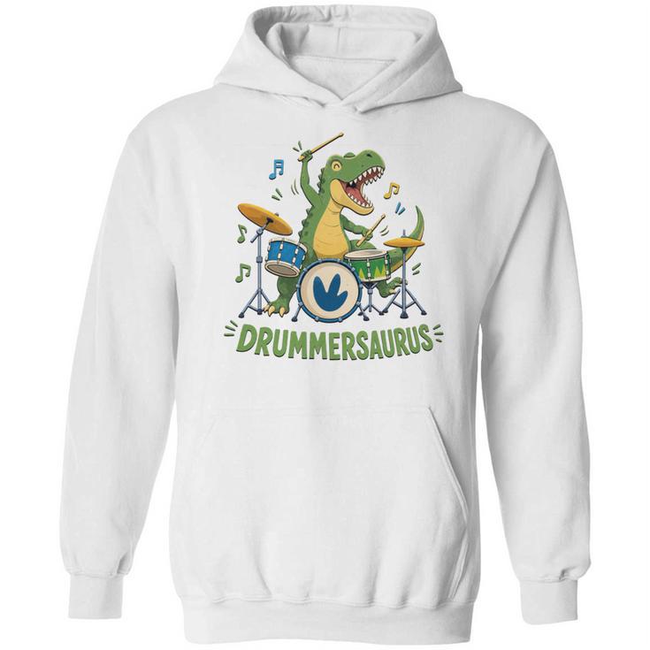 T-Rex Drumming With Drum Kit And Musical Notes Unisex Hoodie
