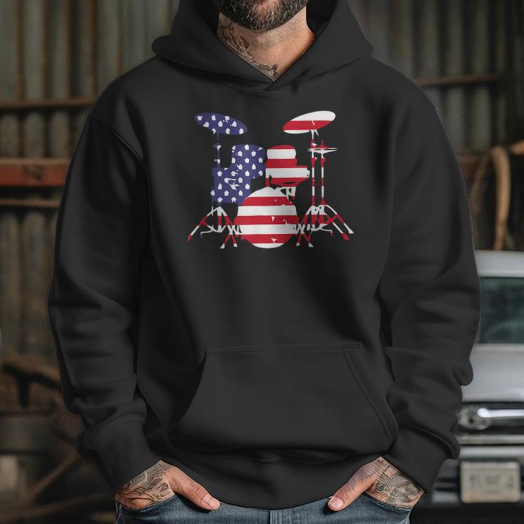 American Flag Drum Kit Patriotic US Drum Art Unisex Hoodie American Flag Drum Kit Patriotic US Drum Art Unisex Hoodie