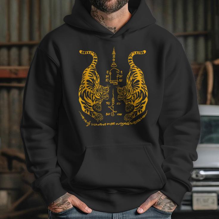 Awesome Orange Double Tiger Muay Thai Sak Yant Unisex Hoodie
