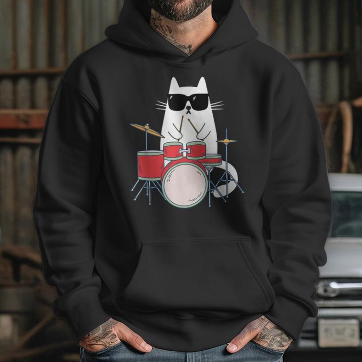 Cat Wearing Sunglasses Playing Drums Drum Kit Musician Unisex Hoodie Cat Wearing Sunglasses Playing Drums Drum Kit Musician Unisex Hoodie