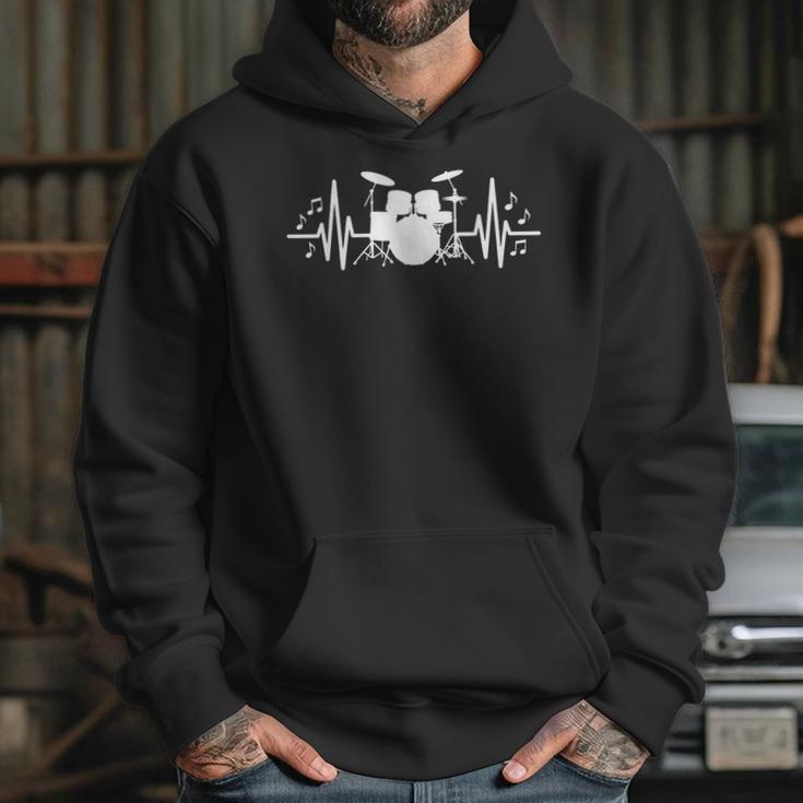 Drum Kit Heartbeat Drummer Music Lover EKG Pulse Set Note Unisex Hoodie