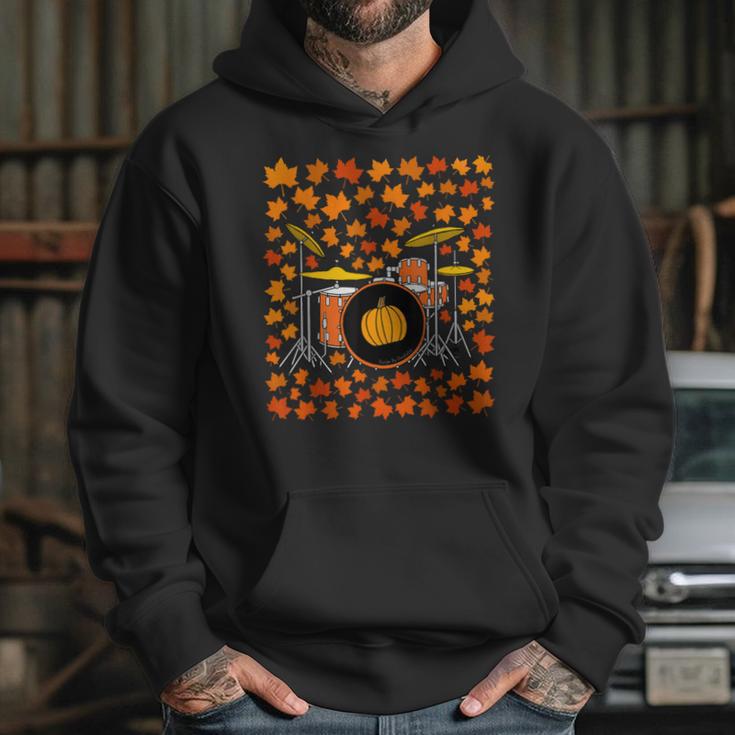 Drum Kit With Leaves Fall Drummer Autumn Musician Unisex Hoodie