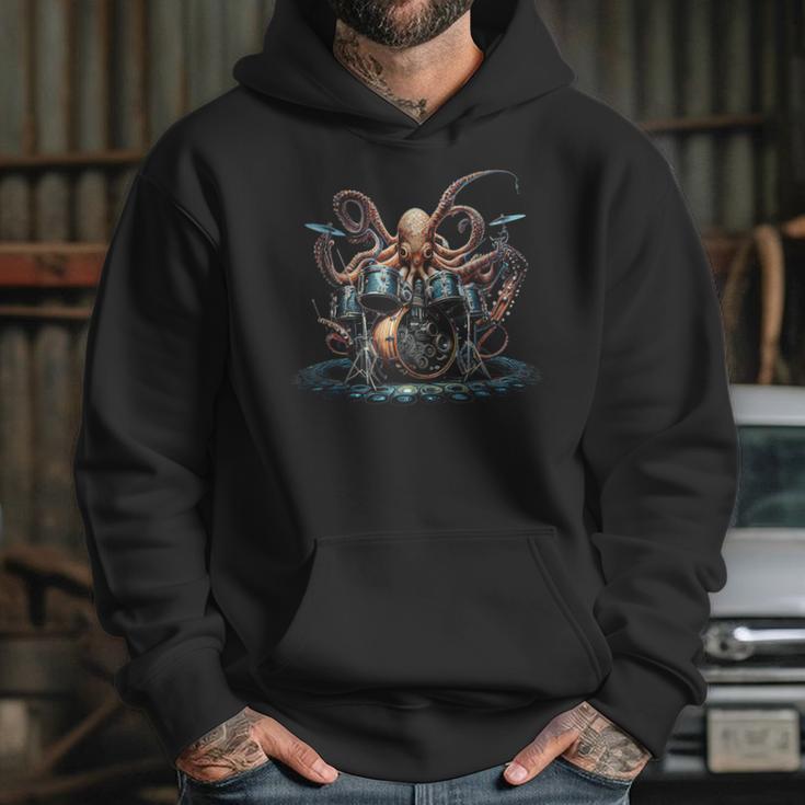 Drum Kit Percussionist Drummer Octopus Playing Drums Unisex Hoodie Drum Kit Percussionist Drummer Octopus Playing Drums Unisex Hoodie