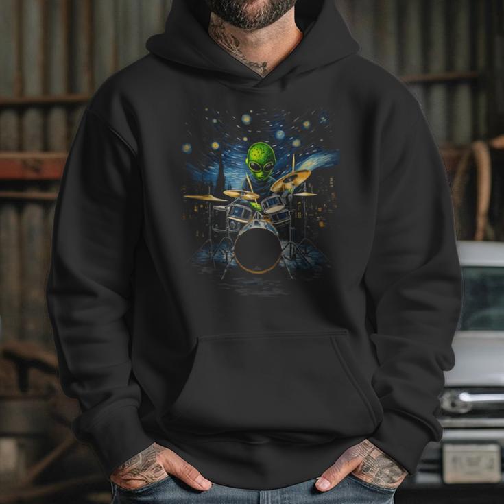 Drum Kit Percussionist Drummer Van Gogh Alien Playing Drums Unisex Hoodie Drum Kit Percussionist Drummer Van Gogh Alien Playing Drums Unisex Hoodie