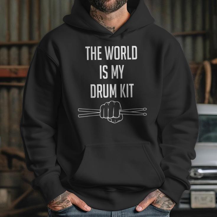 Drummer Saying The World Is My Drum Kit Unisex Hoodie Drummer Saying The World Is My Drum Kit Unisex Hoodie