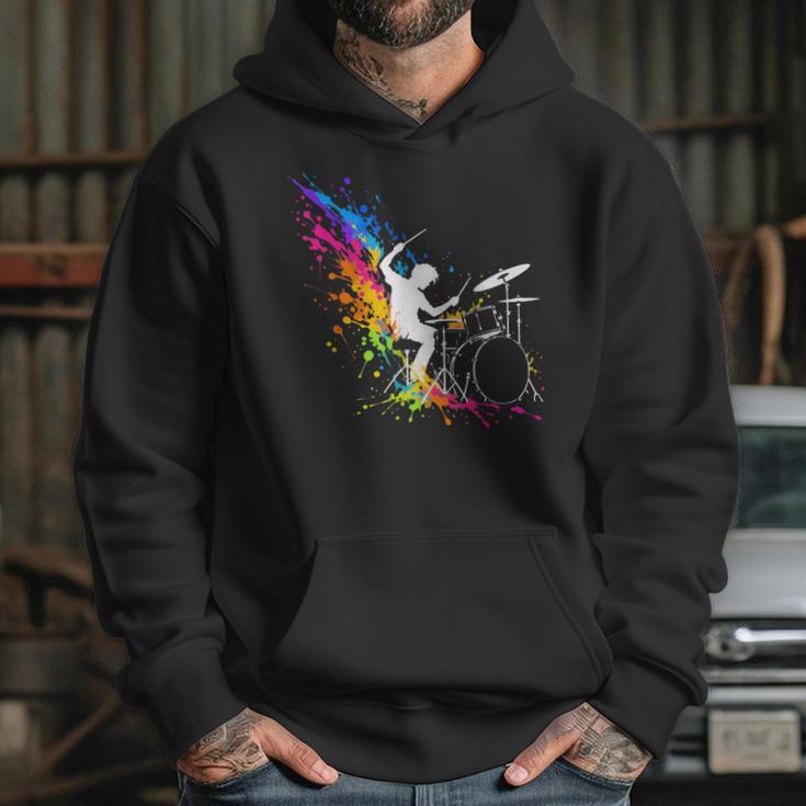 Drummer Silhouette Drum Kit Splatter Art Unisex Hoodie