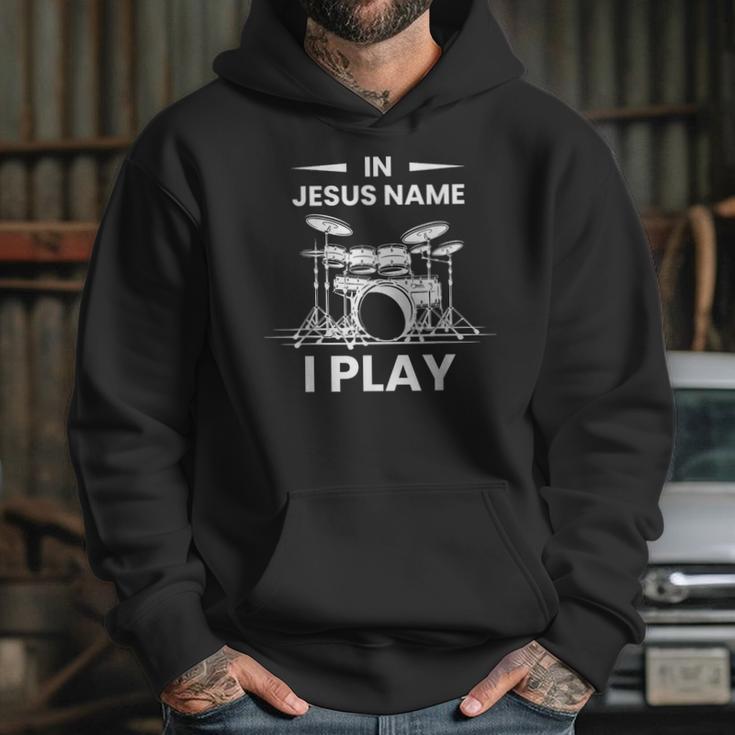 In Jesus Name I Play Drummer Drum Kit Unisex Hoodie