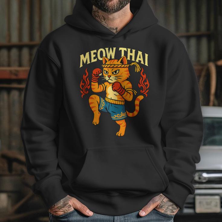 Meow Thai Muay Thai Cat Fighter Pun Dad Joke Unisex Hoodie